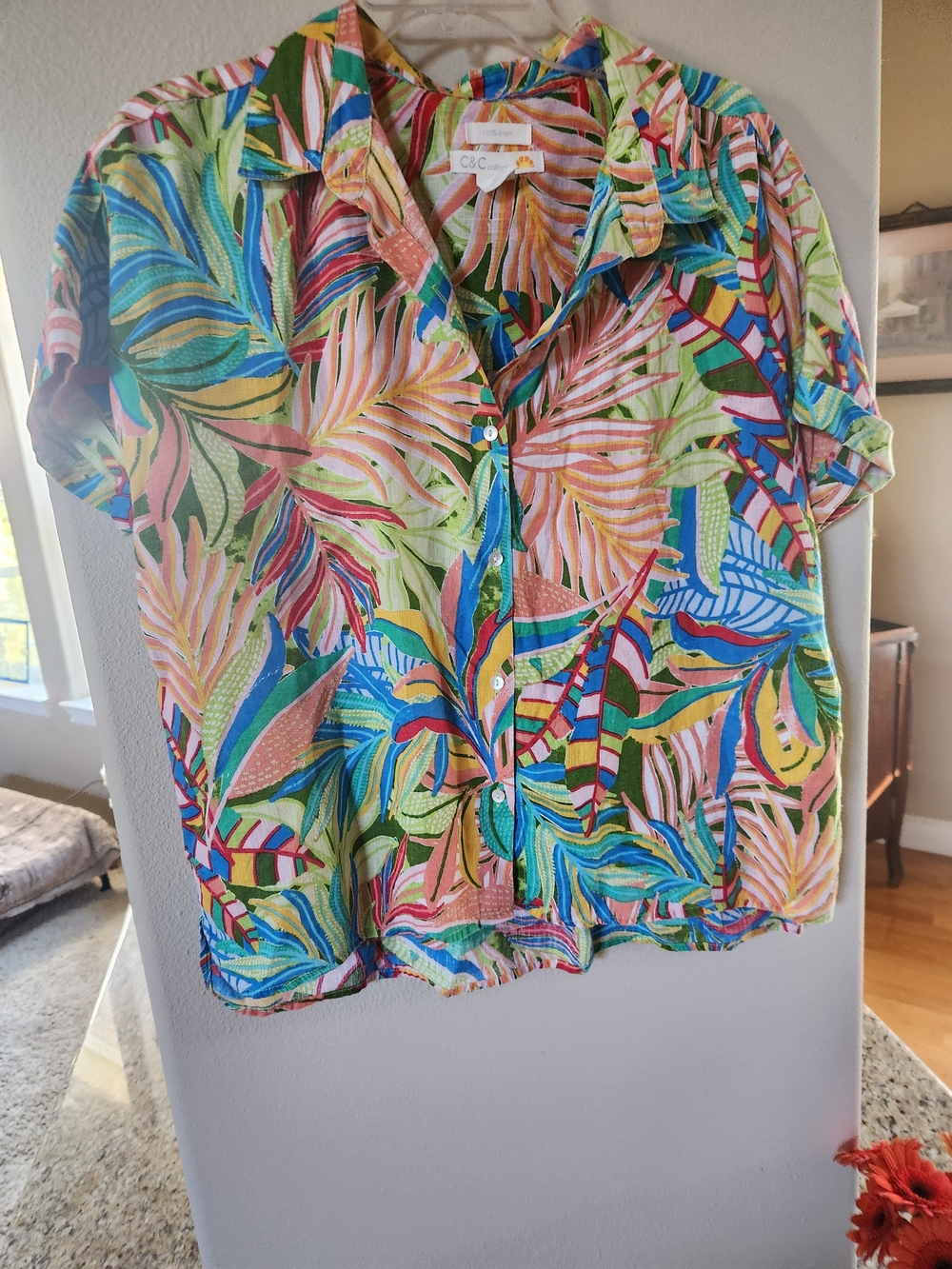 C&C California Multicolor Tropical Print Short-Sleeve Shirt - Green & Pink